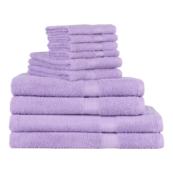 Mainstays 10 Piece 100% Cotton Towel Set, 2 Bath Sheets, 2 Bath 2 Hand and 4 Washcloths, Super Soft and Highly Absorbent Basic Solid Towel Set for Bathroom, Hotels, Spa and Gym – Lavender