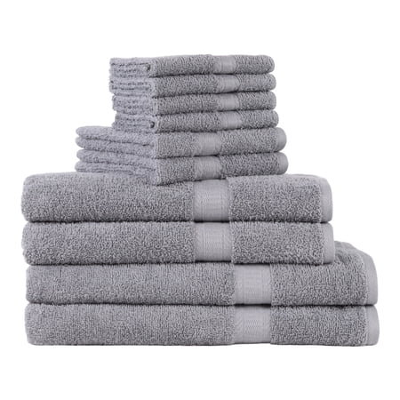 Mainstays 10 Piece 100% Cotton Towel Set, 2 Bath Sheets, 2 Bath 2 Hand and 4 Washcloths, Super Soft and Highly Absorbent Basic Solid Towel Set for Bathroom, Hotels, Spa and Gym – Grey