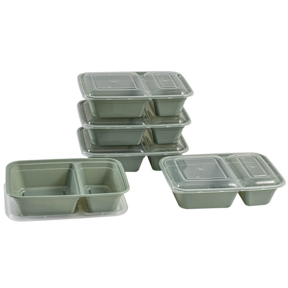Mainstays 10 Piece 2 Compartment Meal Prep Food Storage Containers, Green