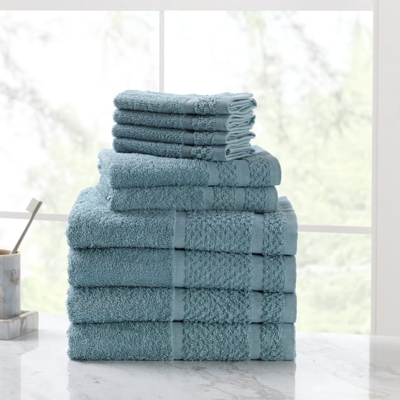 Mainstays 10 Piece Bath Towel Set with Upgraded Softness & Durability, Blue