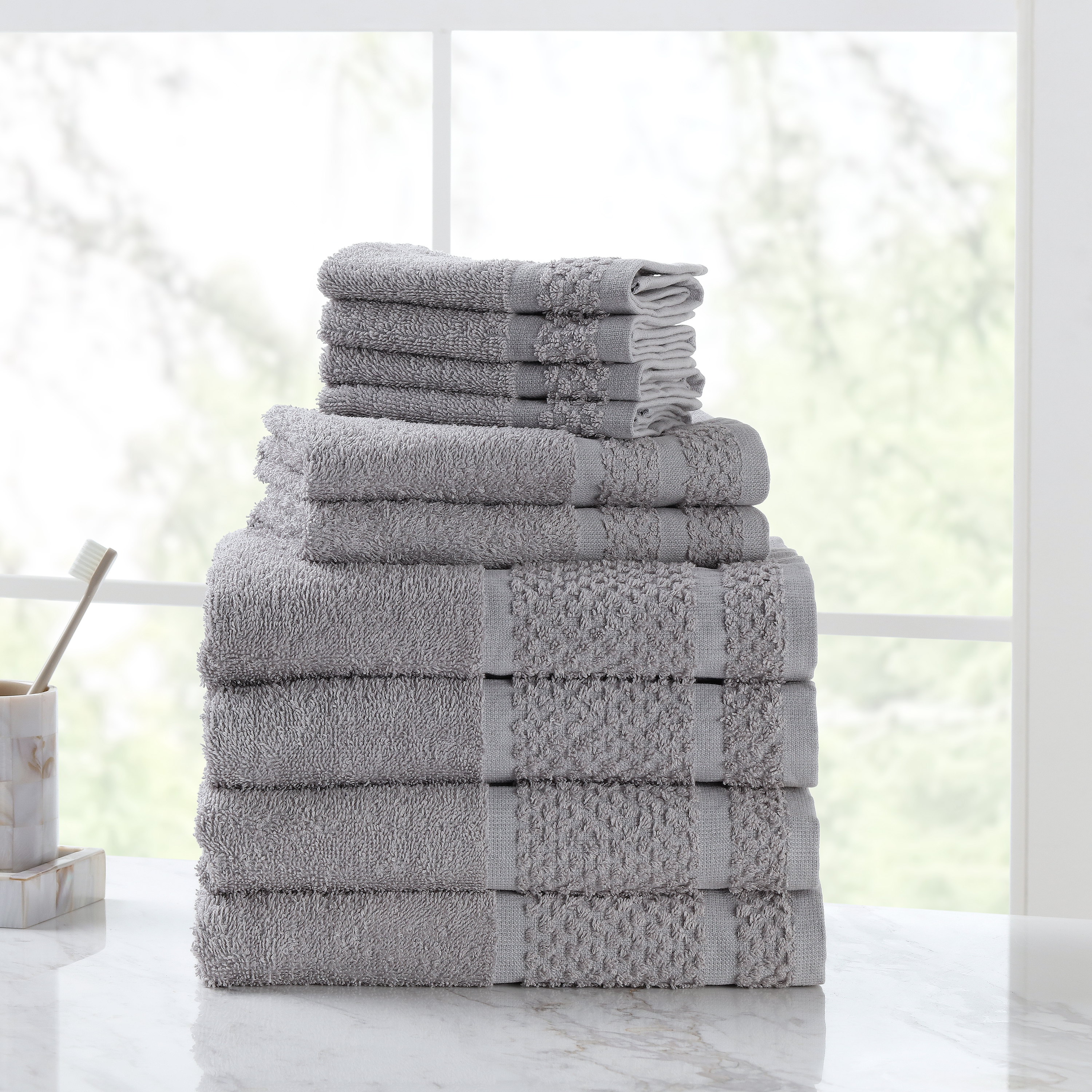 Mainstays 10 Piece Bath Towel Set with Upgraded Softness & Durability, Gray - image 1 of 7