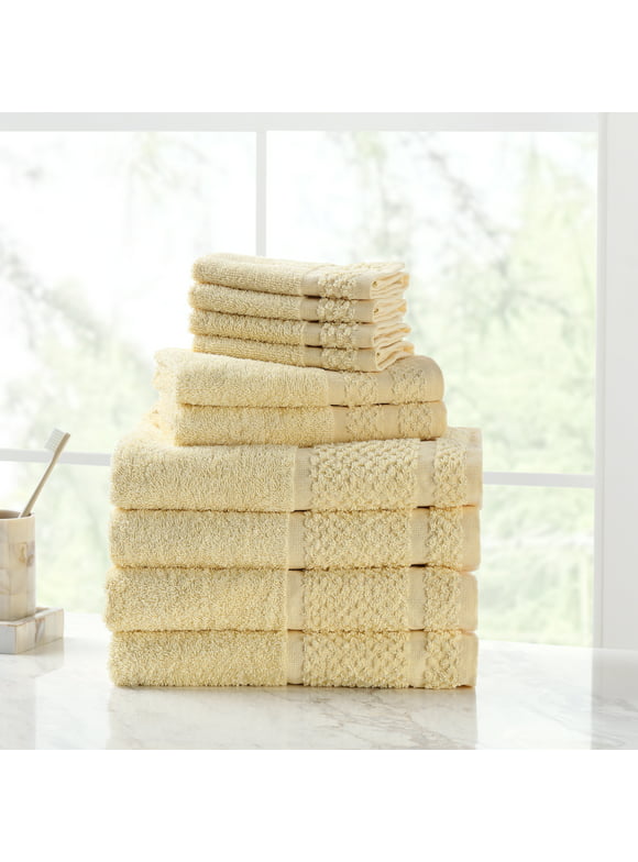 Mainstays 10 Piece Bath Towel Set with Upgraded Softness & Durability, Soft Yellow