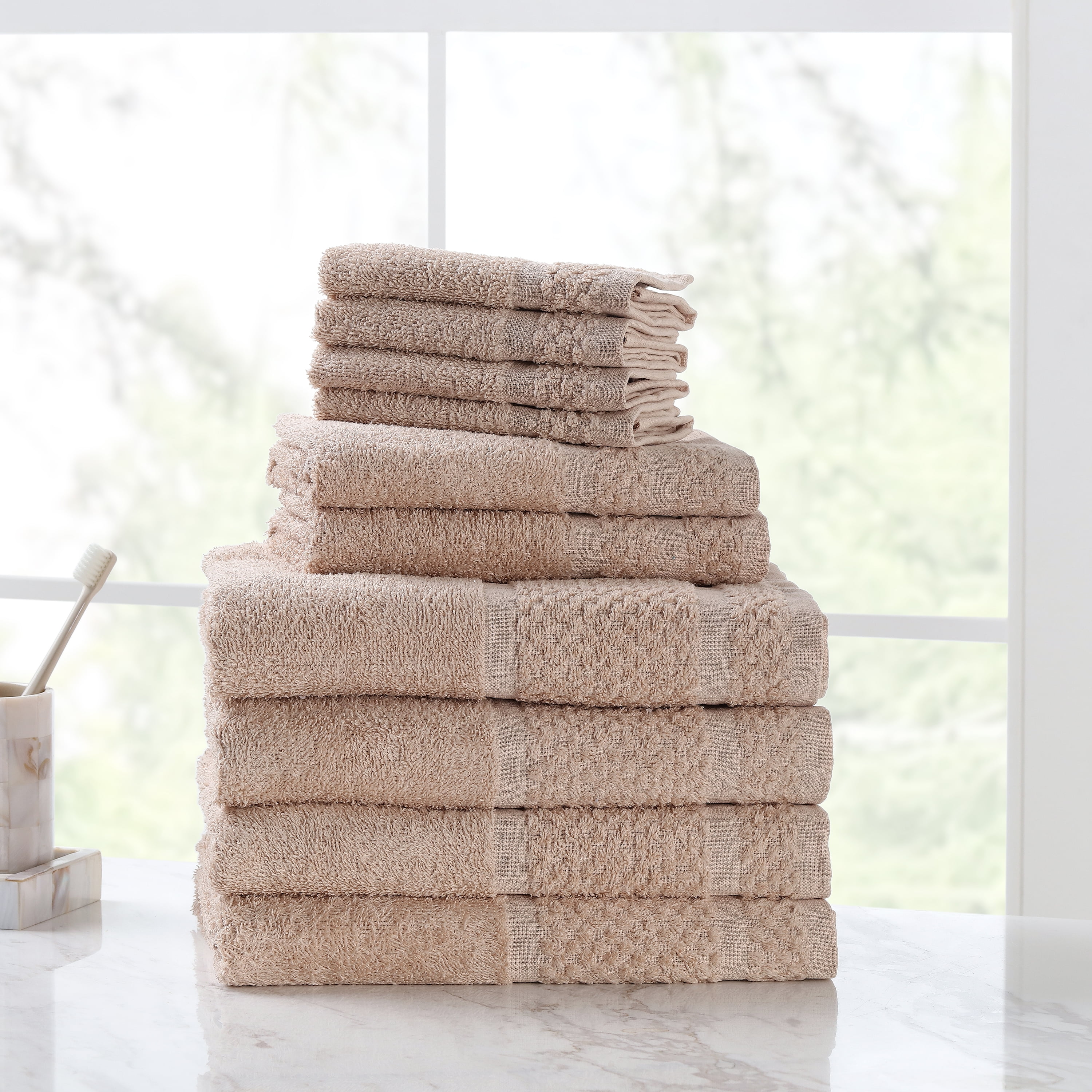 Mainstays 10 Piece Bath Towel Set with Upgraded Softness & Durability