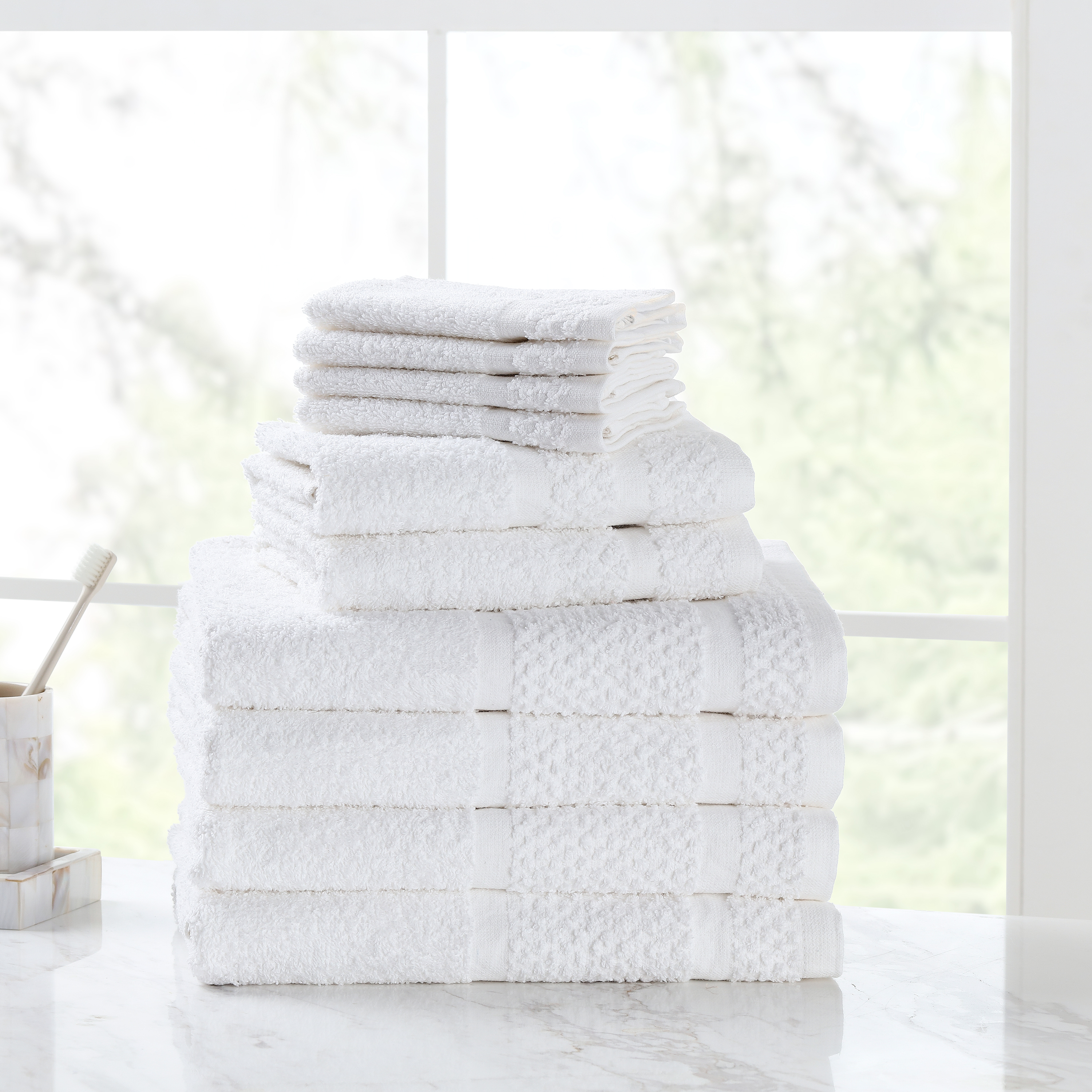 Mainstays 10 Piece Bath Towel Set with Upgraded Softness & Durability, White - image 1 of 5