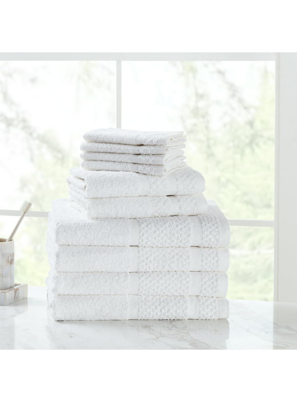 Mainstays 10 Piece Bath Towel Set with Upgraded Softness & Durability, White