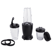 Mainstays 10-Piece Blender Set, Black, 300W, with 3 Jars (10oz, 16oz, 18oz), 2 Drinking Lids, Stainless Steel Blade