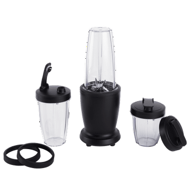 Mainstays 10-Piece Blender Set, Black, 300W, with 3 Jars (10oz, 16oz, 18oz), 2 Drinking Lids, Stainless Steel Blade