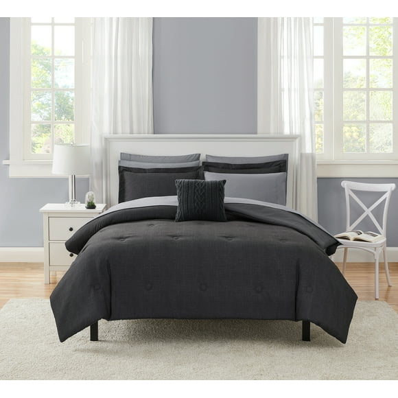 Mainstays 10 Piece Grey Bed in a Bag Comforter Set with Sheets, Queen