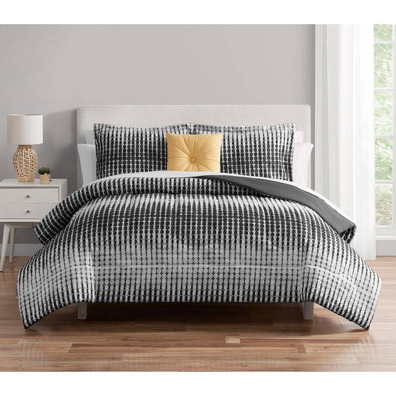 Mainstays 10-Piece Queen Bed in a Bag Comforter Set with Sheets, Black and White Geo Stripe