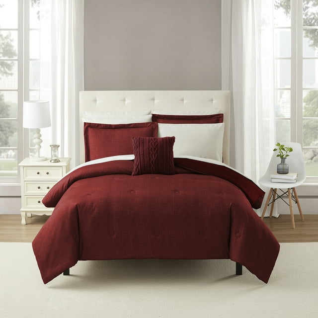 Mainstays 10 Piece Red Texture Bed in a Bag Comforter Set with Sheets, Full