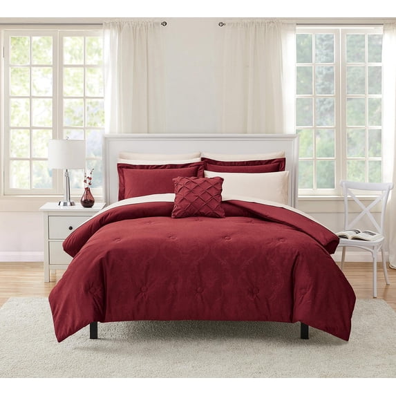 Mainstays 10 Piece Red Velvet Bed in a Bag Comforter Set with Sheets, Queen