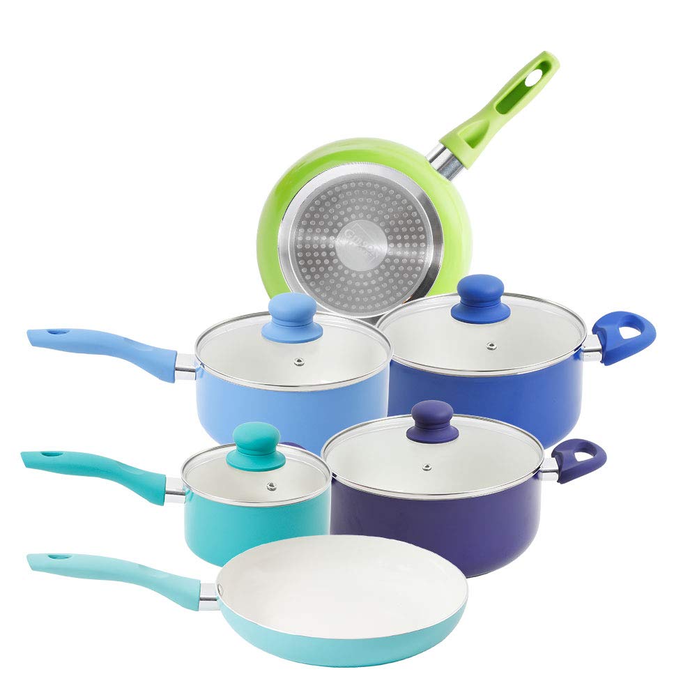 Mainstays 10 Piece White Ceramic Non-stick Cookware Set, Cool - image 1 of 11