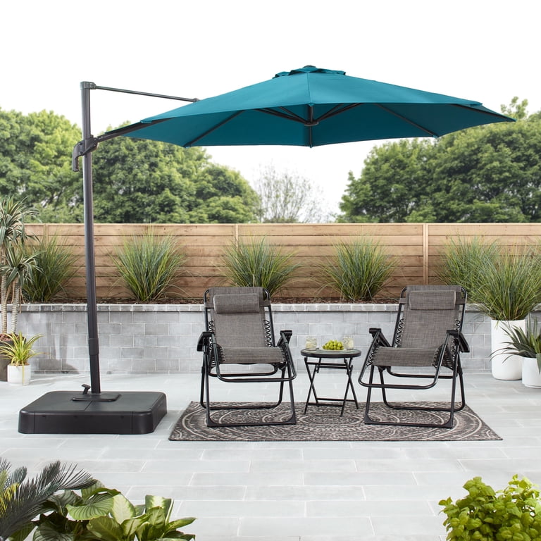 Mainstays 10' Teal Octagon Outdoor Tilting Cantilever Offset Patio Umbrella  with Weighted Base and 360 Degree Rotation - Walmart.com