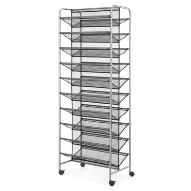 Mainstays 10 Tier 60 Pair Metal and Mesh Rolling Shoe Rack