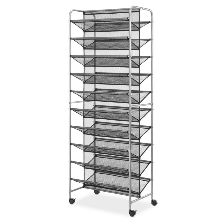 Mainstays 10 Tier 60 Pair Metal and Mesh Rolling Shoe Rack