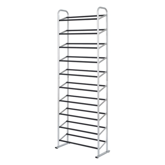 Mainstays 10-Tier Shoe Rack with Silver and Black Finish, Holds 30 Pairs