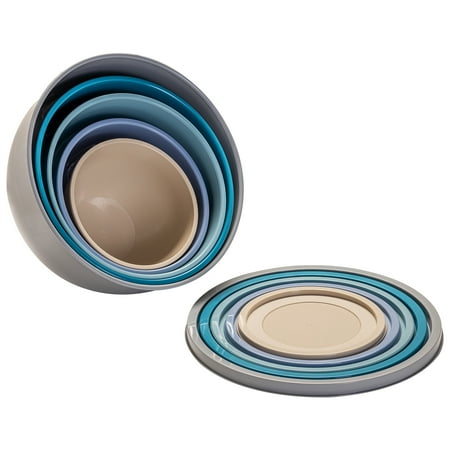 Mainstays 10-Piece Plastic Mixing Bowl Set with Nonslip Base and Assorted Lids