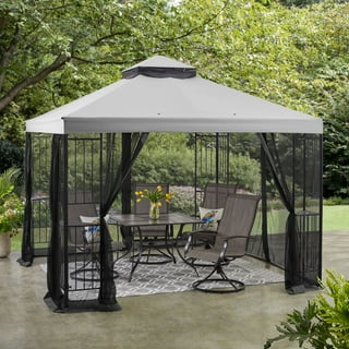 Outdoor Gazebo 10x10, iRerts Waterproof Patio Canopy Gazebo, Outdoor Gazebo  with Curtains, Double Roof, Soft Top, Metal Frame Patio Canopy for Parties,  Lawn, Garden, Backyard, Deck, Gray 