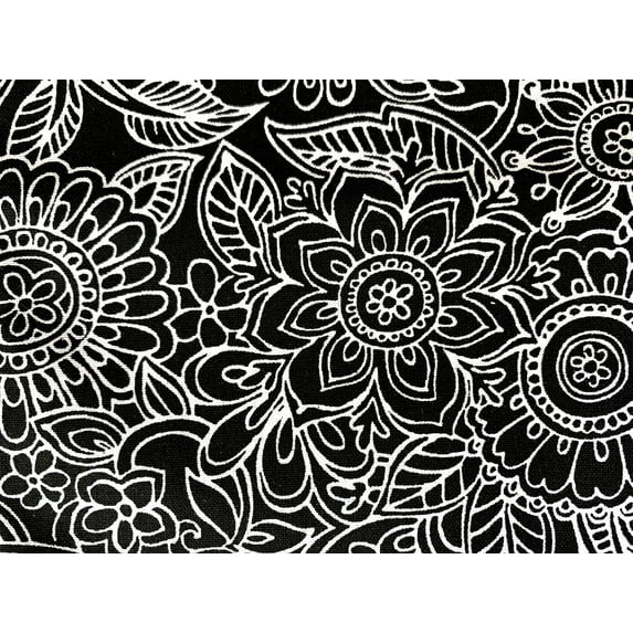 Mainstays 100% Cotton 1 Yard Precut Fabric Black and White Floral