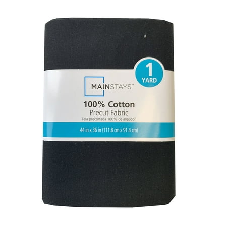 Mainstays 44" 100% Cotton Solid Black Apparel Fabric 1 Yard Precut Fabric Black
