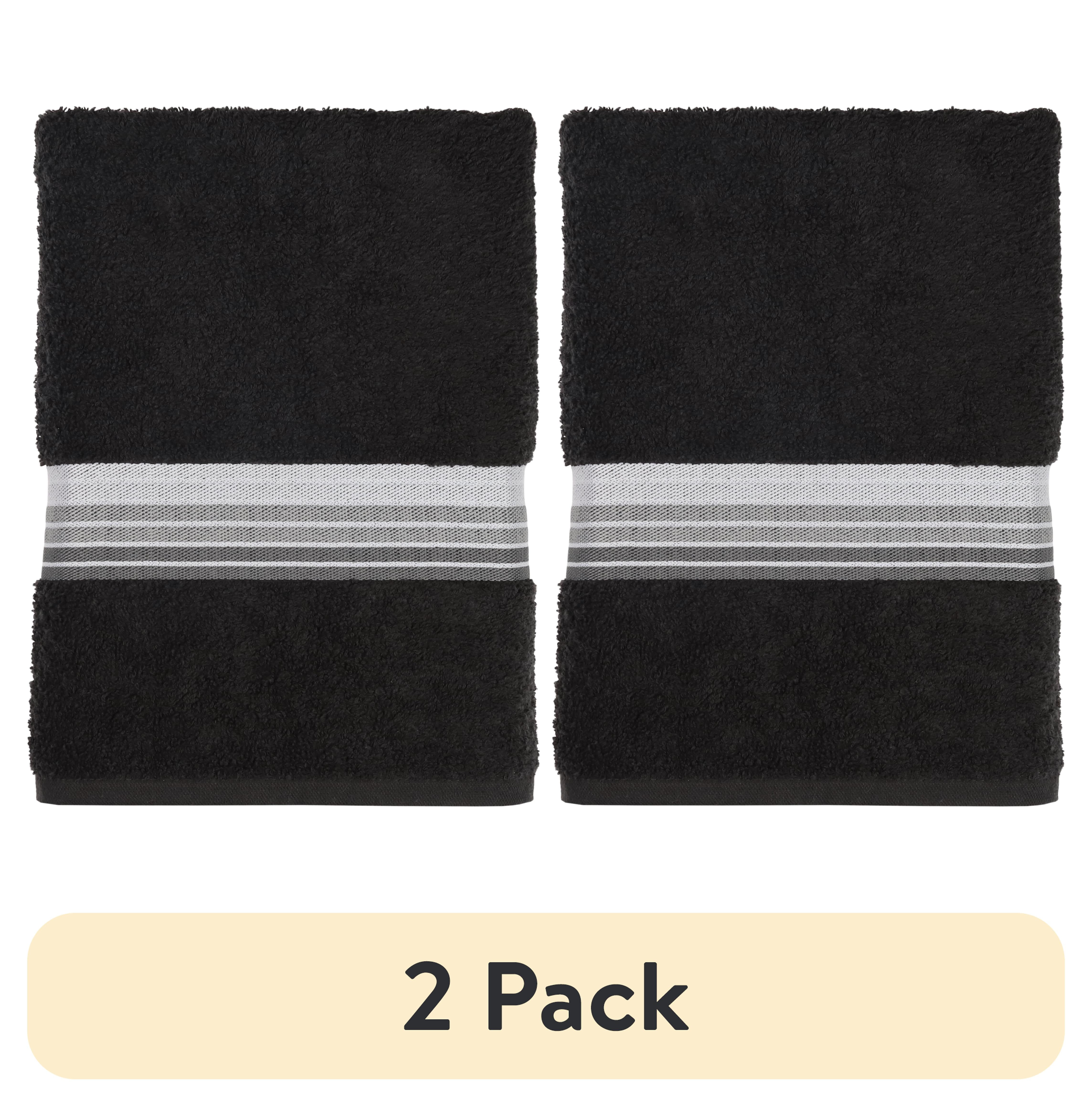 (2 pack) Mainstays 100% Cotton Bath Towel, Super Soft and highly absorbent Basic Striped Premium Bath Towel for Bathroom, Hotels, Spa and Gym – Black