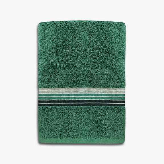 Mainstays Basic Bath Towel, Soft 100%  Cotton and Highly Absorbent Striped Bath Towel, Green