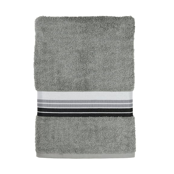 Mainstays Basic Bath Towel, Soft 100%  Cotton and Highly Absorbent Striped Bath Towel, Grey