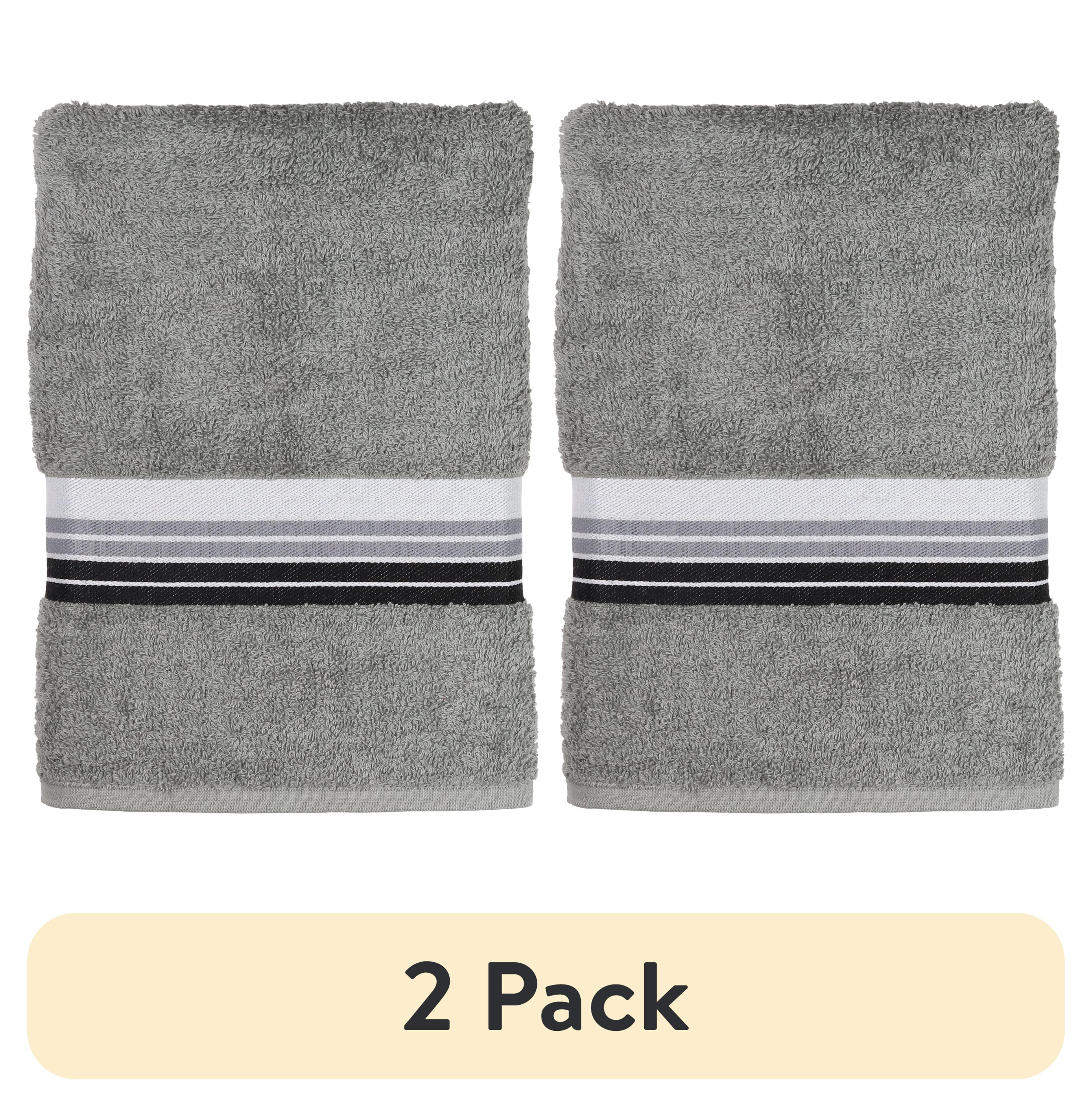 (2 pack) Mainstays 100% Cotton Bath Towel, Super Soft and highly absorbent Basic Striped Premium Bath Towel for Bathroom, Hotels, Spa and Gym – Grey
