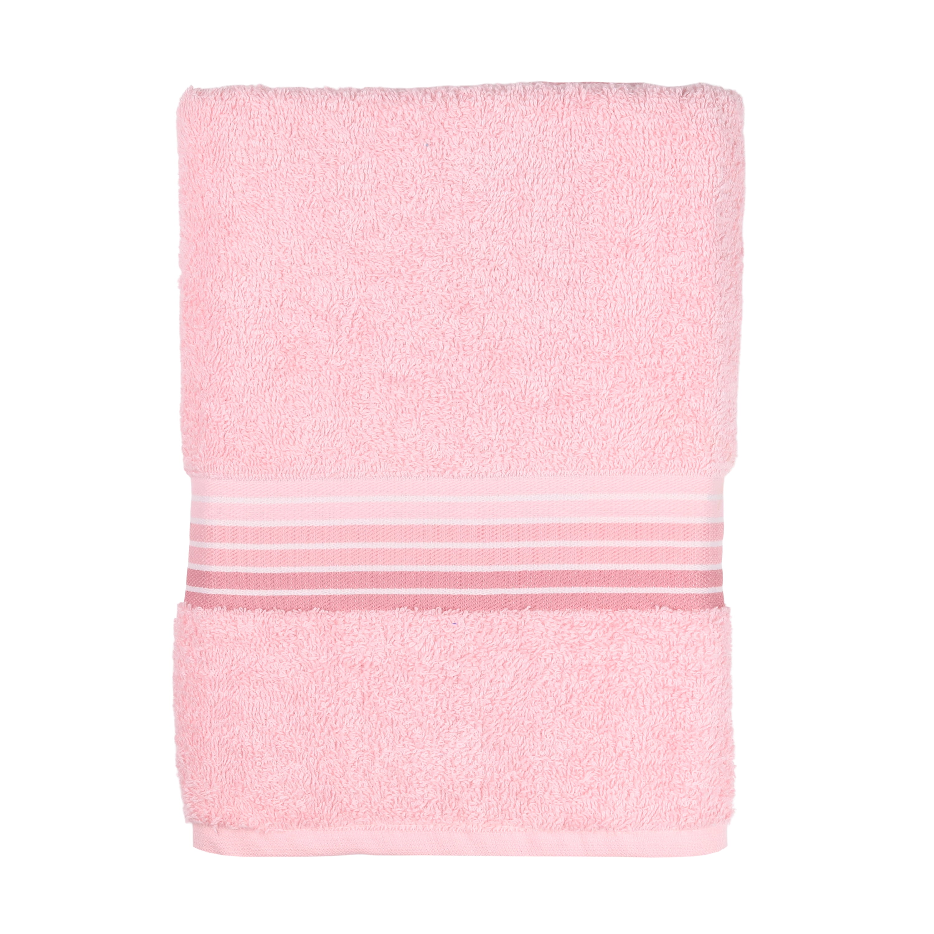 Mainstays 100% Cotton Bath Towel, Super Soft and highly absorbent Basic Striped Premium Bath Towel for Bathroom, Hotels, Spa and Gym – Pink