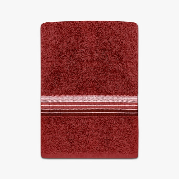 Mainstays Basic Bath Towel, Soft 100% Cotton and Highly Absorbent Striped Bath Towel, Red