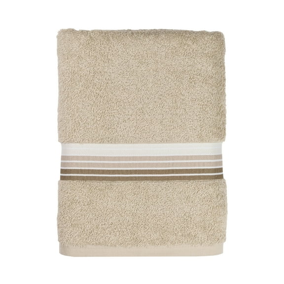 Mainstays Basic Bath Towel, Soft 100%  Cotton and Highly Absorbent Striped Bath Towel, Tan