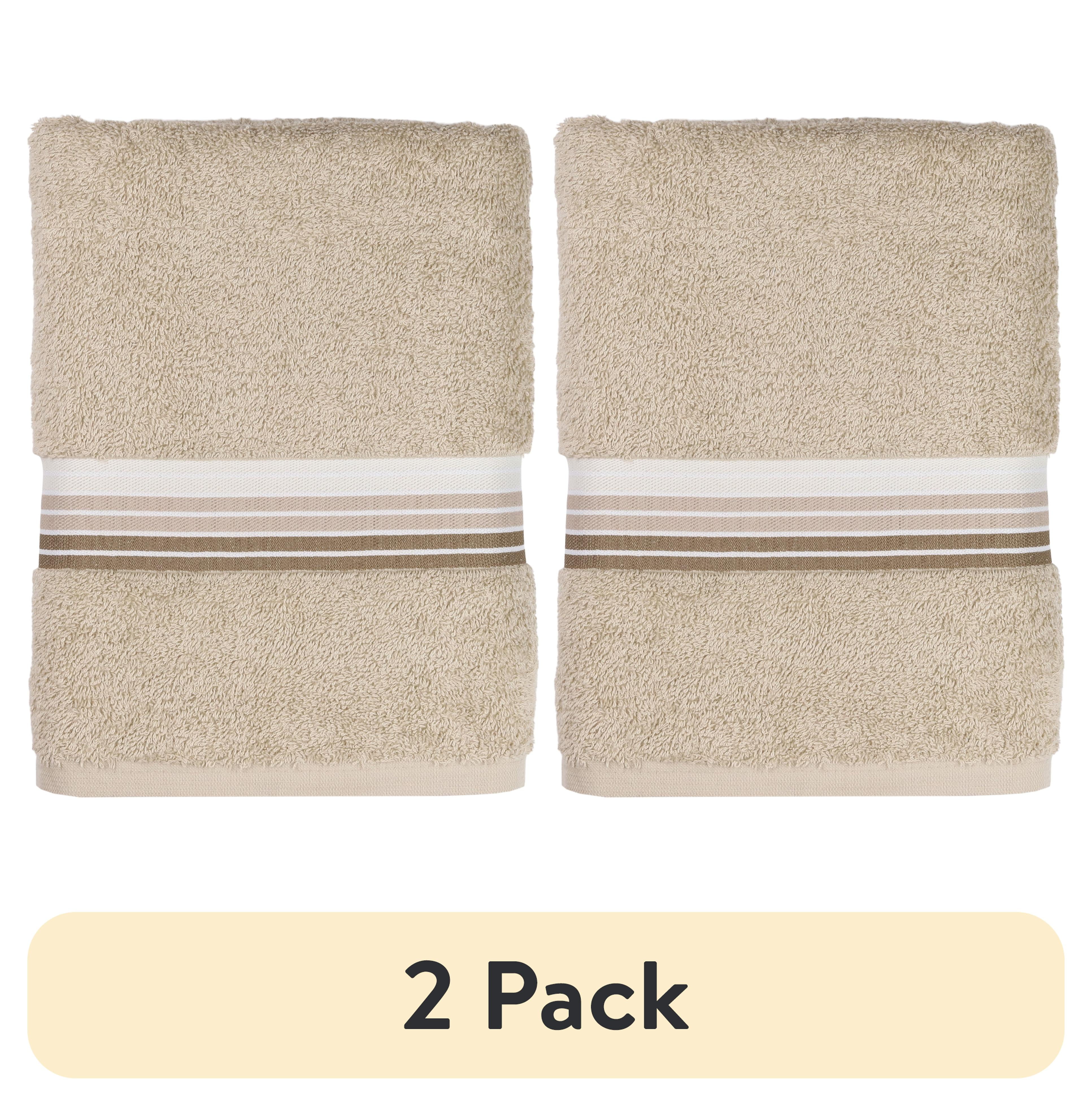 (2 pack) Mainstays 100% Cotton Bath Towel, Super Soft and highly absorbent Basic Striped Premium Bath Towel for Bathroom, Hotels, Spa and Gym – Tan
