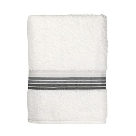 Mainstays Basic Bath Towel, Soft 100%  Cotton and Highly Absorbent Striped Bath Towel, White