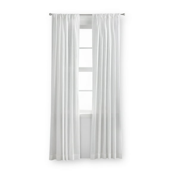 Mainstays 100% Cotton Indoor Sheer Rod Pocket Single Curtain Panel , White , 50" W x 63"L