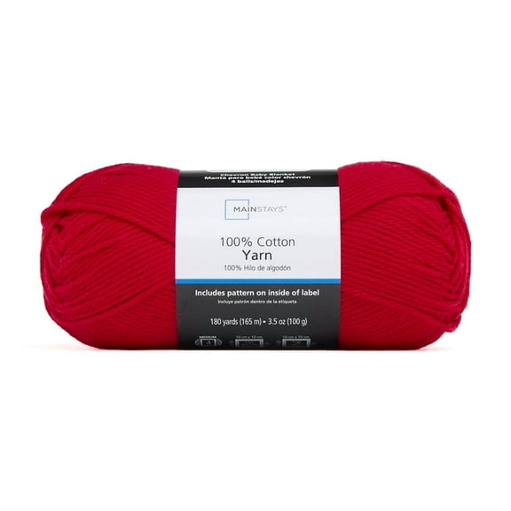 Mainstays 100% Cotton Yarn - Apple Red - 3.5oz 180yds - 4 Medium Weight