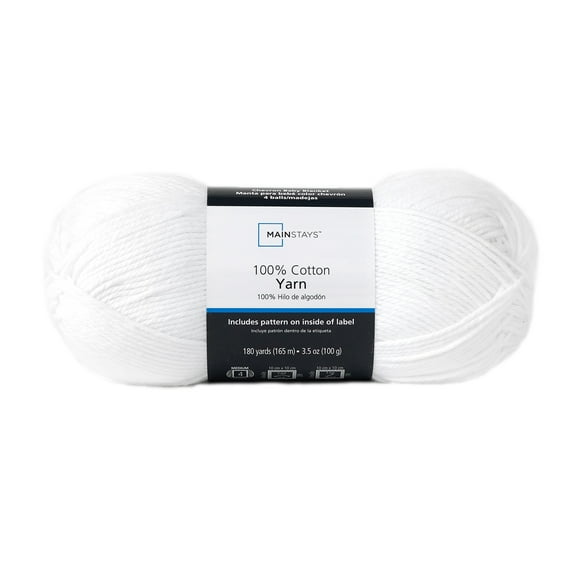 Mainstays 100% Cotton Yarn - Arctic White - 3.5oz 180yds - 4 Medium Weight