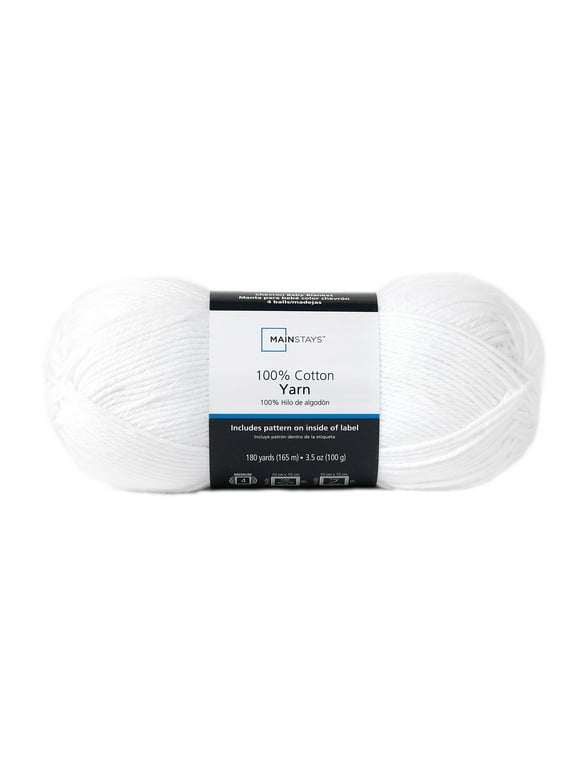 Mainstays 100% Cotton Yarn - Arctic White - 3.5oz 180yds - 4 Medium Weight