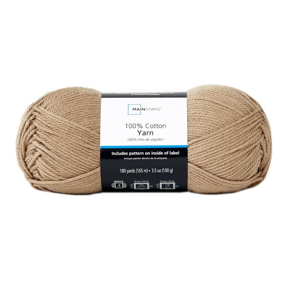 Mainstays 100% Cotton Yarn - Brown Stone Beige- 3.5oz 180yds - 4 Medium Weight