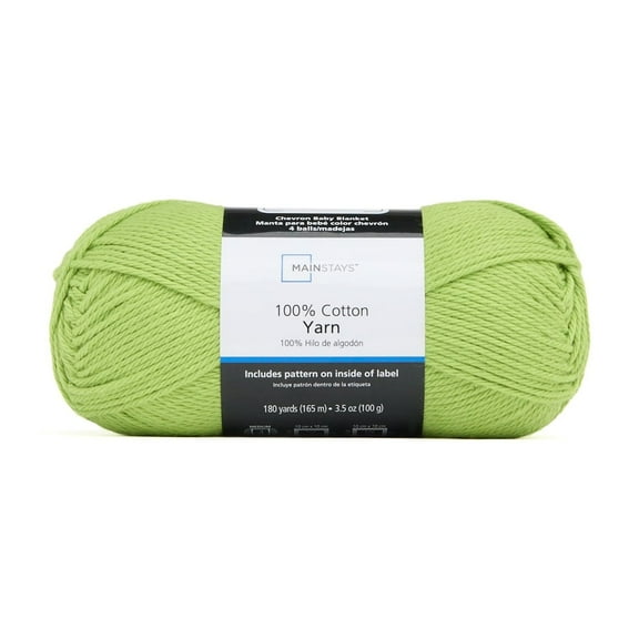Mainstays 100% Cotton Yarn - Lime Green - 3.5oz 180yds - 4 Medium Weight