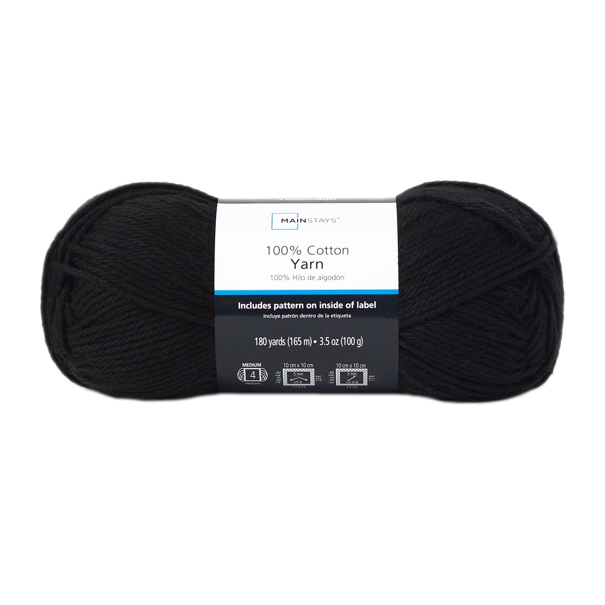 Mainstays 100% Cotton Yarn - Rich Black - 3.5oz 180yds - 4 Medium Weight
