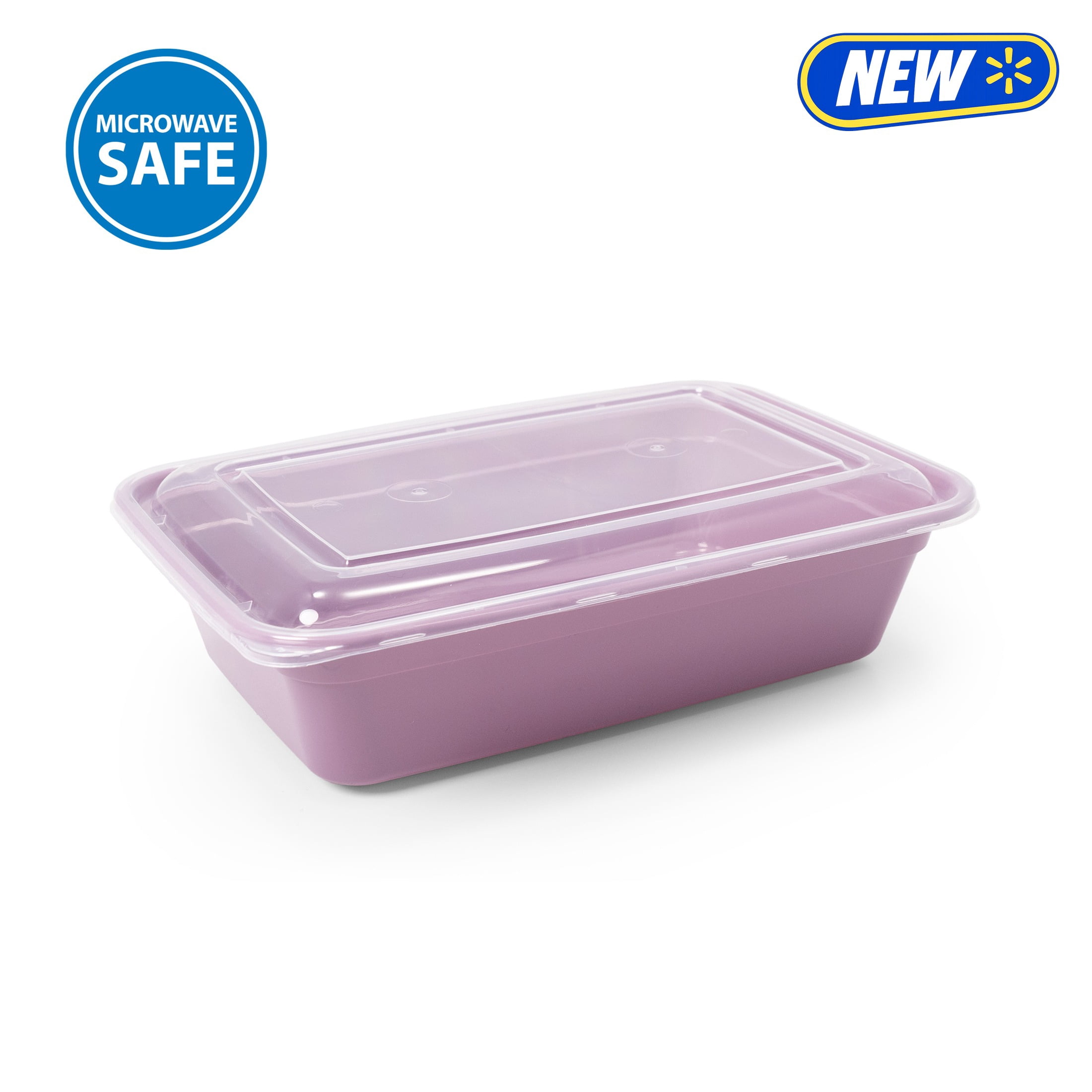 Mainstays 5-Pack 1-Compartment BPA-Free Plastic Meal Prep Food Storage Containers, 1L, Lilac Bloom