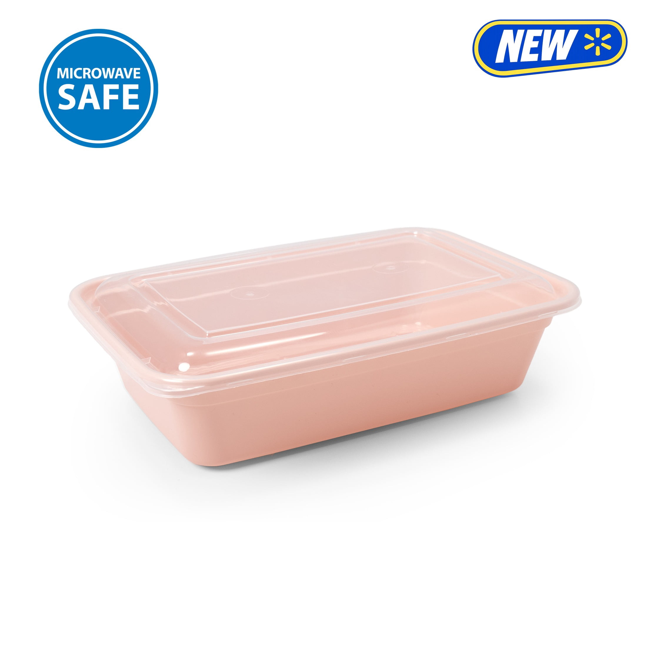 Mainstays 5-Pack 1-Compartment BPA-Free Plastic Meal Prep Food Storage Containers, 1L, Pink Blush