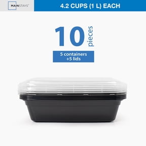 Mainstays 10-Piece Single-Compartment Meal Prep Set, 5 Containers + 5 Lids, BPA-Free, Leak-Resistant