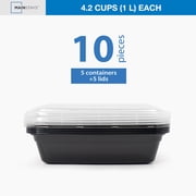 Mainstays 10-Piece Single-Compartment Meal Prep Set, 5 Containers + 5 Lids, BPA-Free, Leak-Resistant