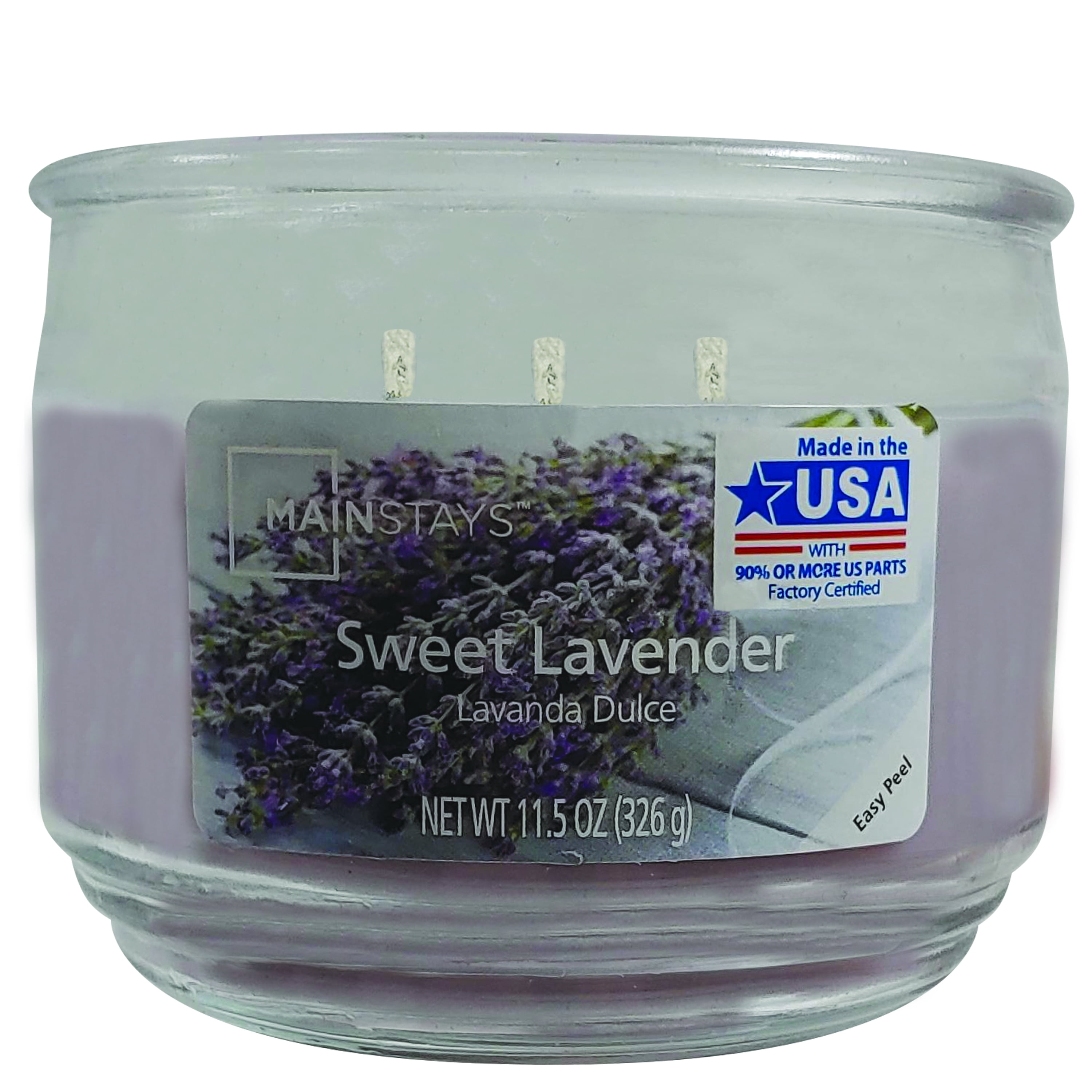 Mainstays Sweet Lavender Scented 3-Wick Glass Jar Candle, 11.5 oz.