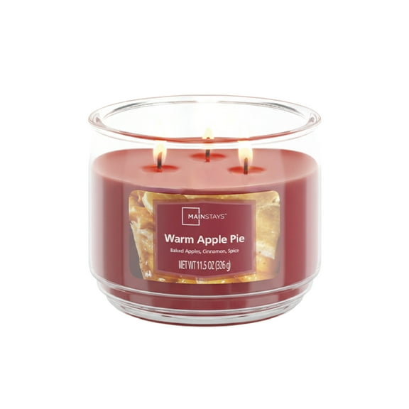Mainstays 3-Wick Scented Glass Jar Candle, Warm Apple Pie, 11.5oz.
