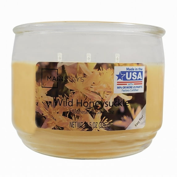 Mainstays Wild Honeysuckle Scented 3-Wick Glass Jar Candle, 11.5 oz.