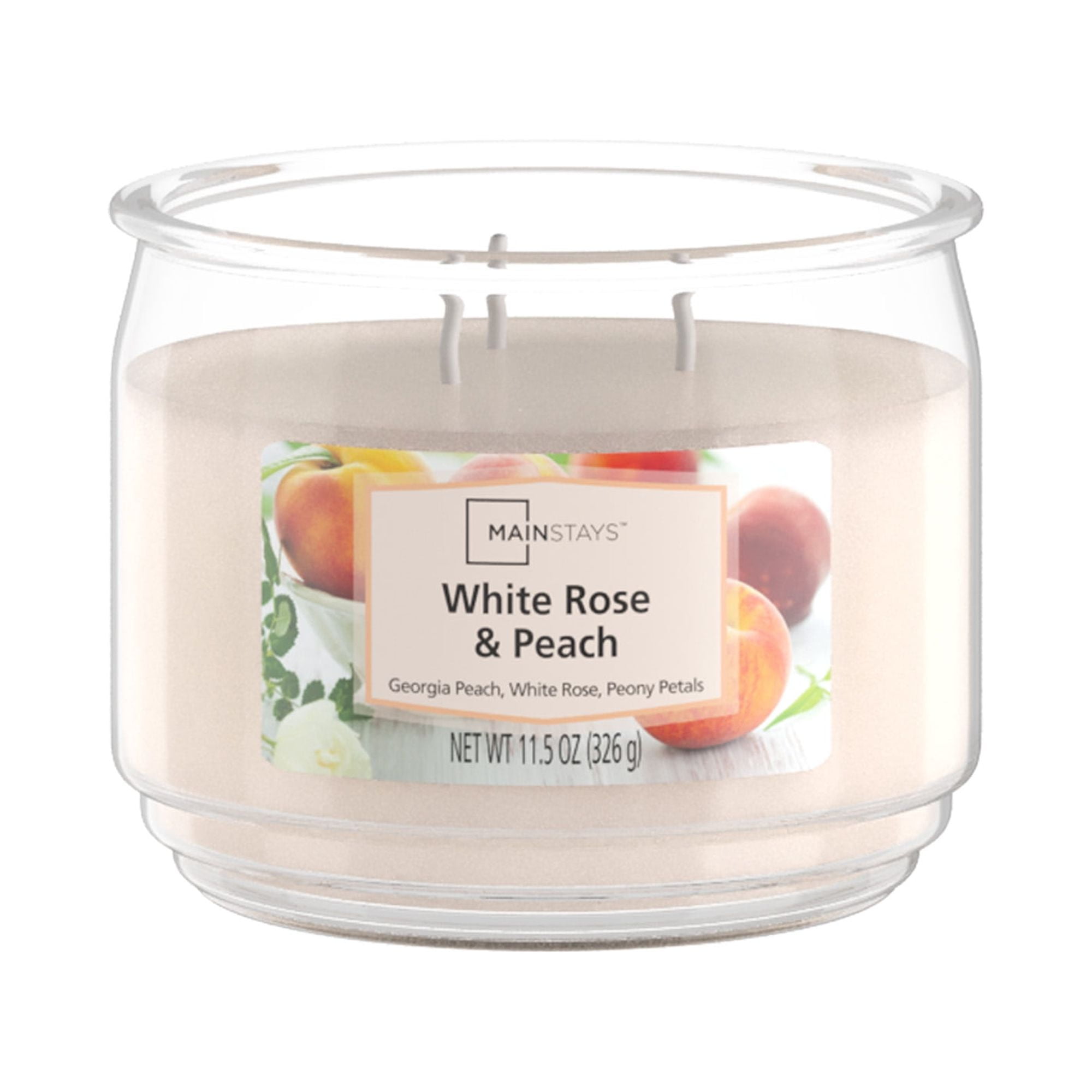 Mainstays 11.5OZ White Rose & Peach Scented 3-Wick Candle