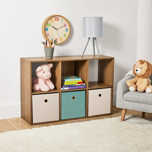 Mainstays 11" 6Cube Storage Organizer, Warm Walnut