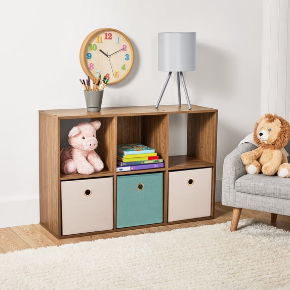Mainstays 6-Cube Storage Organizer Bookcase, Warm Walnut